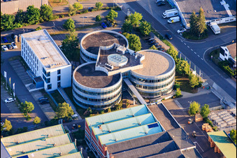 MANN+HUMMEL's company headquarters consists of three round buildings arranged in a cloverleaf pattern. in Speyer in the state Rhineland-Palatinate, Germany