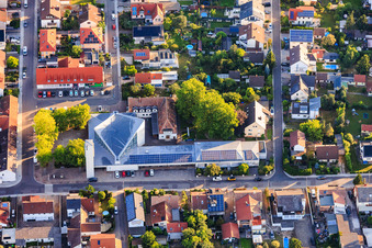 Modern building with PV roofs of St. Konrad, Catholic Church in Speyer in the state Rhineland-Palatinate, Germany
