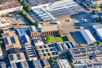 Old Turtle Factory and METRO Mannheim from the southeast in the district Neckarau in Mannheim in the state Baden-Wuerttemberg, Germany