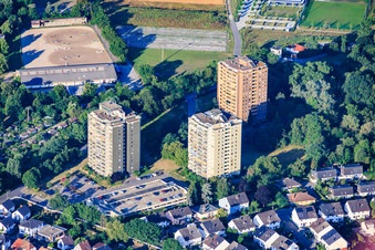 Three residential high-rise buildings on Rehbachstrasse in Neuhofen in the state Rhineland-Palatinate, Germany