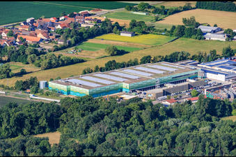 Horst industrial park from the northeast with warehouse of Frischeplattform Südwest GmbH in the district Minderslachen in Kandel in the state Rhineland-Palatinate, Germany