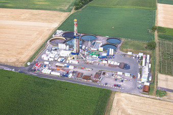 Vulcan Energy's V20 deep drilling site at Schleidberg for the extraction of geothermal energy and lithium in Insheim in the state Rhineland-Palatinate, Germany