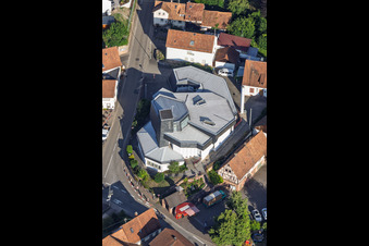 Modern church building of St. Sebastian in the village center in Silz in the state Rhineland-Palatinate, Germany