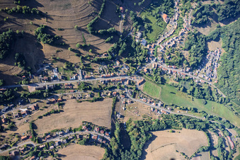 Village view in the Schwarzbach Valley in Waldhouse in the state Moselle, France