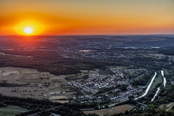 Sunset over the Saar River and Saar Canal in Zetting in the state Moselle, France