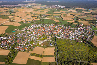 View of the village with the tree nursery on St.-Luzia-Weg (from the southeast) in the district Pflaumheim in Großostheim in the state Bavaria, Germany