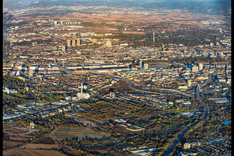 Route of the A650 leading to the Hochstraße Nord (B44)—slated for demolition—towards the planned Helmut-Kohl-Allee and the renovated Hochstraße Süd (B37) via the central station, following the demolition of the Rathaus-Center in the district Mitte in Ludwigshafen in the state Rhineland-Palatinate, Germany