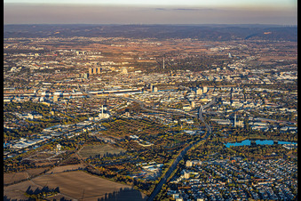 City view from the west in the district West in Ludwigshafen in the state Rhineland-Palatinate, Germany