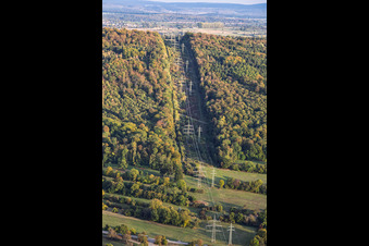Forest clearing for a high-voltage power line along the pylon trail in Ettlingen in the state Baden-Wuerttemberg, Germany