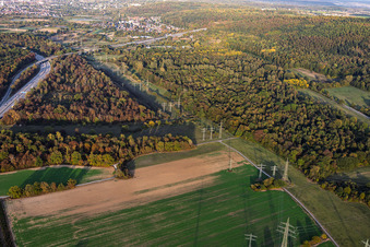 Quadruple high-voltage power line at Hägenichgraben in Ettlingen in the state Baden-Wuerttemberg, Germany