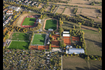 Baggerloch" sports park, featuring the Hans-Bretz-Stadion (Ettlingen) and the tennis courts of SSV 1847 in Ettlingen in the state Baden-Wuerttemberg, Germany