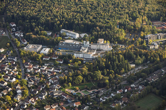 SRH Hospital (Klinikum) in Karlsbad, viewed from the northwest in the district Langensteinbach in Karlsbad in the state Baden-Wuerttemberg, Germany