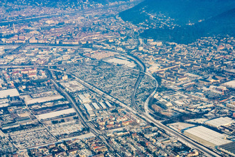 Winter view of the town from the south with snow in the district Südstadt in Heidelberg in the state Baden-Wuerttemberg, Germany