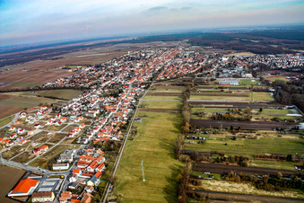Saarstrasse from the west in Kandel in the state Rhineland-Palatinate, Germany out of the air