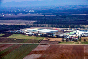 Aerial view of Construction of a new logistics hall in the Am Horst industrial estate in the district Minderslachen in Kandel in the state Rhineland-Palatinate, Germany