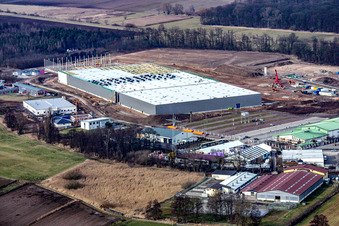 Aerial photograpy of Construction of a new logistics hall in the Am Horst industrial estate in the district Minderslachen in Kandel in the state Rhineland-Palatinate, Germany