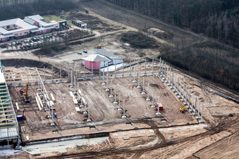 Aerial photograpy of New building construction site in the industrial park Horst for Friedrich Zufall GmbH & Co. KG Internationale Spedition in the district Gewerbegebiet Horst in Kandel in the state Rhineland-Palatinate, Germany