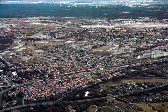 Oblique view of District Knielingen in Karlsruhe in the state Baden-Wuerttemberg, Germany
