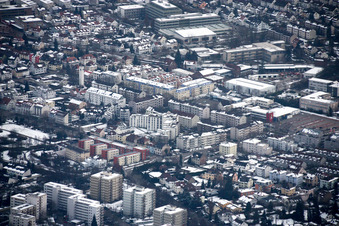 Aerial view of West in Ettlingen in the state Baden-Wuerttemberg, Germany