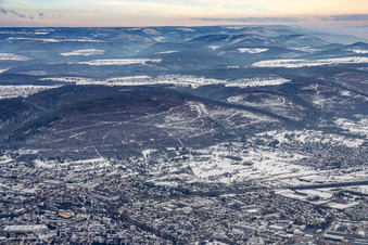 Black Forest edge in winter with snow in Ettlingen in the state Baden-Wuerttemberg, Germany