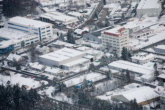 Wintry snowy Industrial and commercial area in the district Ittersbach in Karlsbad in the state Baden-Wurttemberg