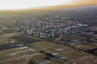 View of the town from the southeast in Minfeld in the state Rhineland-Palatinate, Germany