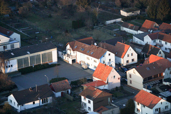 Mundohalle, fire department, sports hall in Minfeld in the state Rhineland-Palatinate, Germany from the plane