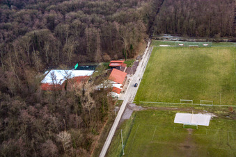 Aerial photograpy of Sports fields TSV 1908 Freckenfeld in Freckenfeld in the state Rhineland-Palatinate, Germany