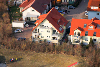 Aerial view of Kirchweg in the new development area O in Bellheim in the state Rhineland-Palatinate, Germany