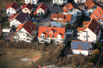 Oblique view of Kirchweg in the new development area O in Bellheim in the state Rhineland-Palatinate, Germany