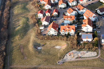 Kirchweg in the new development area O in Bellheim in the state Rhineland-Palatinate, Germany from above