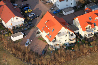 Kirchweg in the new development area O in Bellheim in the state Rhineland-Palatinate, Germany seen from above