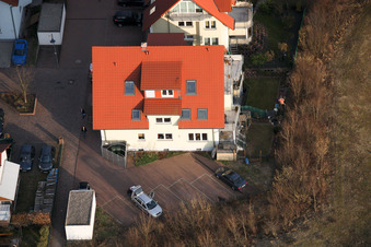 Kirchweg in the new development area O in Bellheim in the state Rhineland-Palatinate, Germany from the plane