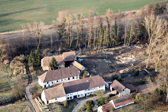 Aerial view of Aussiedlerhof Am Mühlgraben in Rülzheim in the state Rhineland-Palatinate, Germany