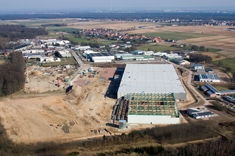 Aerial photograpy of Construction of a new logistics hall in the Am Horst industrial estate in the district Minderslachen in Kandel in the state Rhineland-Palatinate, Germany