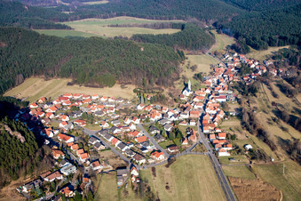 Village view from the west in Schindhard in the state Rhineland-Palatinate, Germany