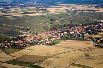 Oberhoffen-lès-Wissembourg in the state Bas-Rhin, France viewn from the air