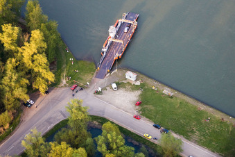 Ride a ferry ship across the Rhine in Leimersheim in the state Rhineland-Palatinate, Germany