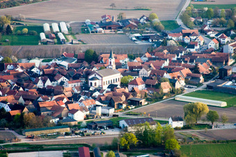 Aerial view of Church Neupotz in Neupotz in the state Rhineland-Palatinate, Germany