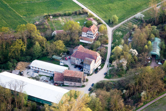 Oblique view of Wanzheim Mill in Rheinzabern in the state Rhineland-Palatinate, Germany