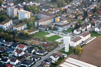 Asklepius Clinic behind the water tower in Kandel in the state Rhineland-Palatinate, Germany