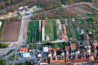 Aerial view of Sewage treatment plant and motorway maintenance depot in Kandel in the state Rhineland-Palatinate, Germany