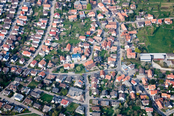 Aerial view of Schluttenbacher Street in the district Schöllbronn in Ettlingen in the state Baden-Wuerttemberg, Germany