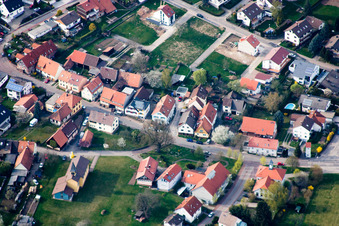 Aerial view of Schnitzel Ranch at the Linden Fountain in the district Schluttenbach in Ettlingen in the state Baden-Wuerttemberg, Germany