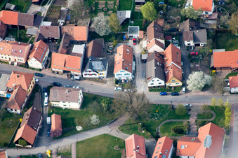 Long Street in the district Schluttenbach in Ettlingen in the state Baden-Wuerttemberg, Germany seen from above