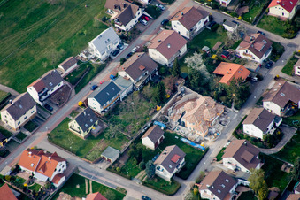 Aerial photograpy of Building materials dealer's stronghold in the district Schluttenbach in Ettlingen in the state Baden-Wuerttemberg, Germany