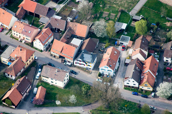 Long Street in the district Schluttenbach in Ettlingen in the state Baden-Wuerttemberg, Germany from the plane