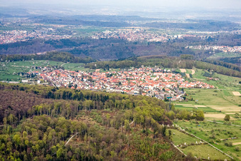 From the west in the district Spessart in Ettlingen in the state Baden-Wuerttemberg, Germany