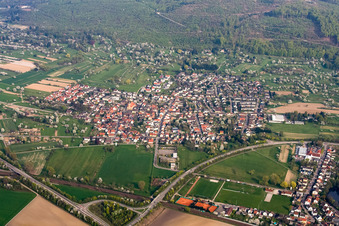 Aerial view of From the west in the district Ettlingenweier in Ettlingen in the state Baden-Wuerttemberg, Germany
