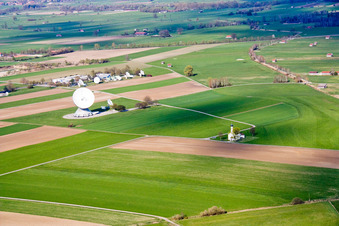 Aerial view of Earth station Raisting and German Aerospace Center (DLR) Weilheim in Raisting in the state Bavaria, Germany